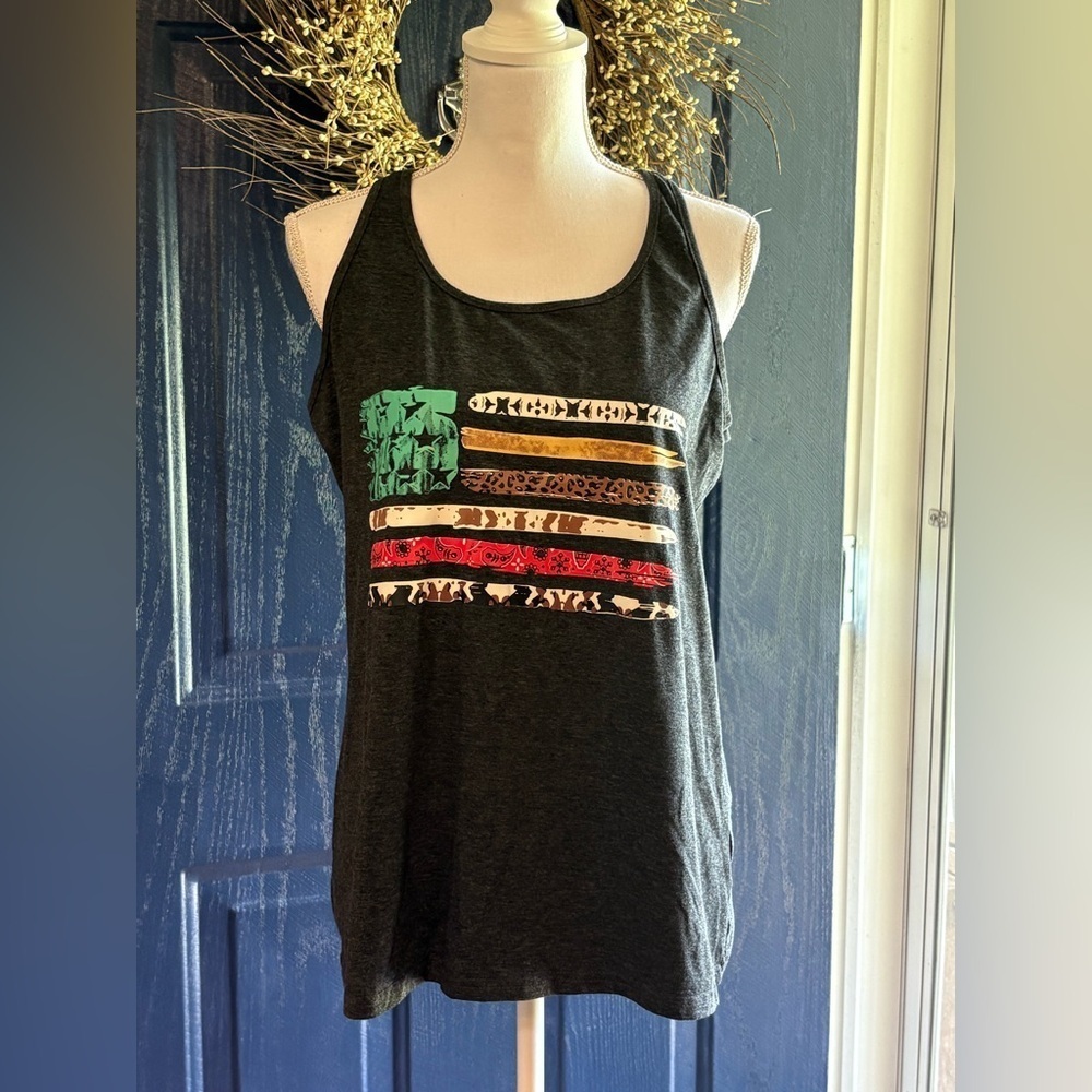 Women's Black Graphic Flag Tank Top size L